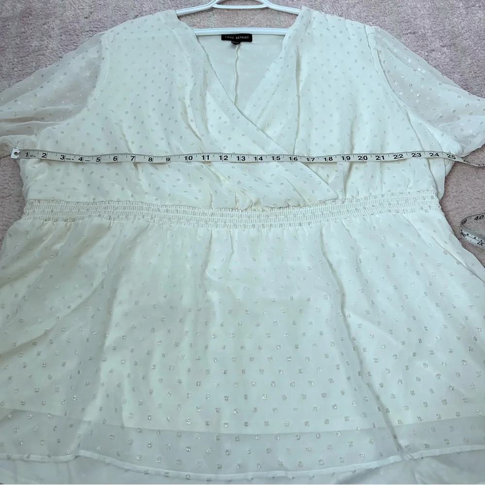 Lane Bryant Elegant Cream Long Sleeve Blouse High Low Hem Size 22/24 Office Boho - Picture 7 of 11